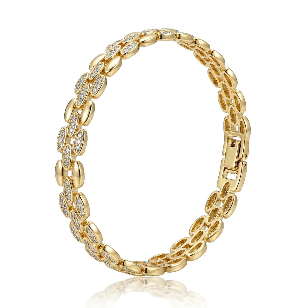 Zirkon Taşlı Gold Oval Bileklik