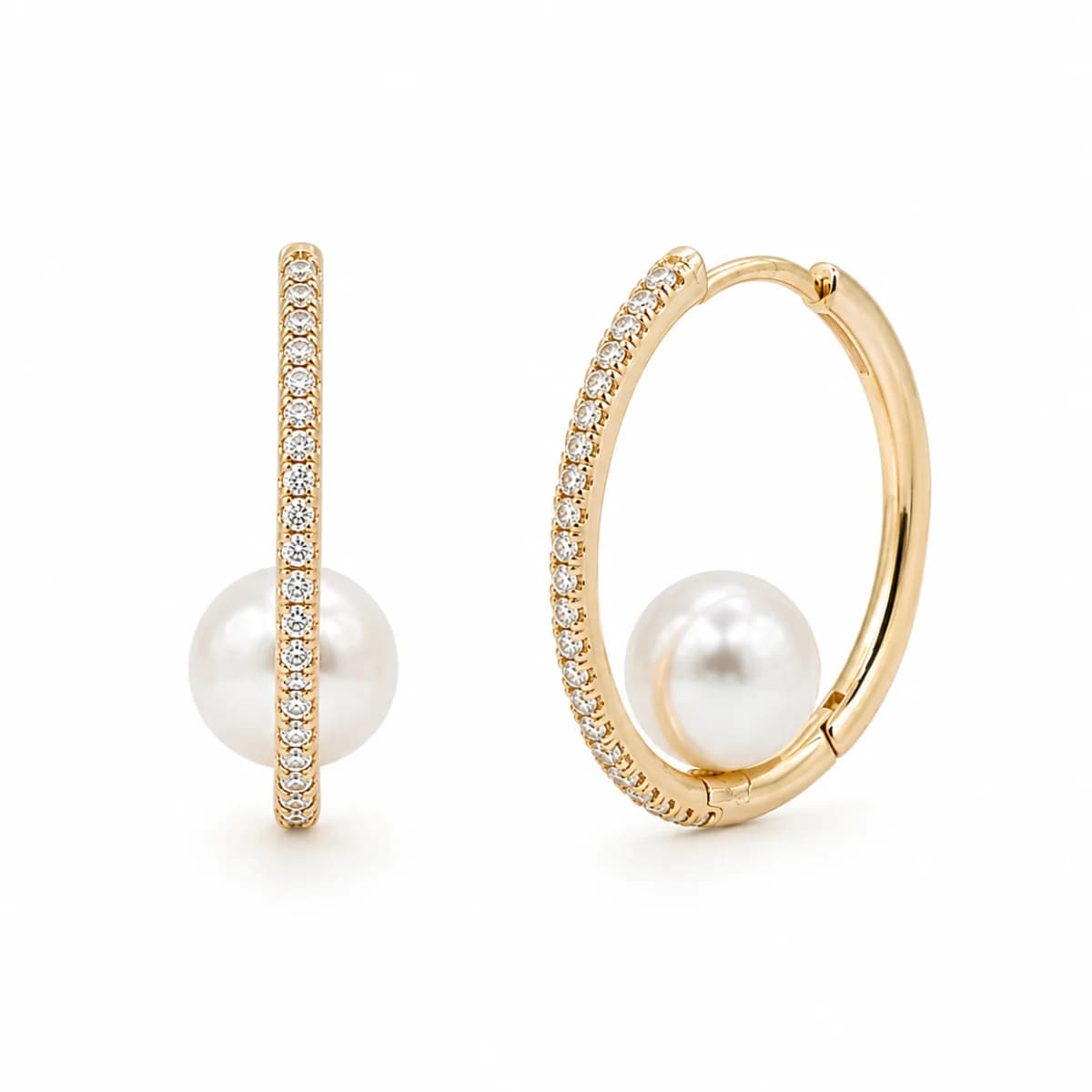 Premium Seri | İnci Detaylı Gold Halka Küpe