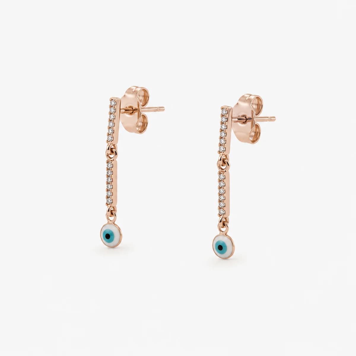 Premium Seri | Nazar Boncuğu Detaylı Rose Gold Sallantılı Küpe